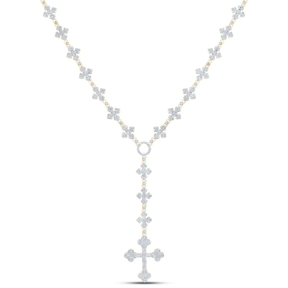 10k Gold 5 CTW-Natural Diamond Cross Mens Chain (20 Inch )