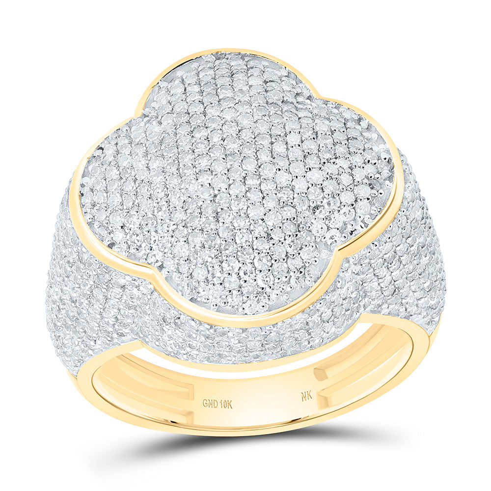 10k Gold 1 7/8 CTW-Natural Diamond Fashion Clover Ring