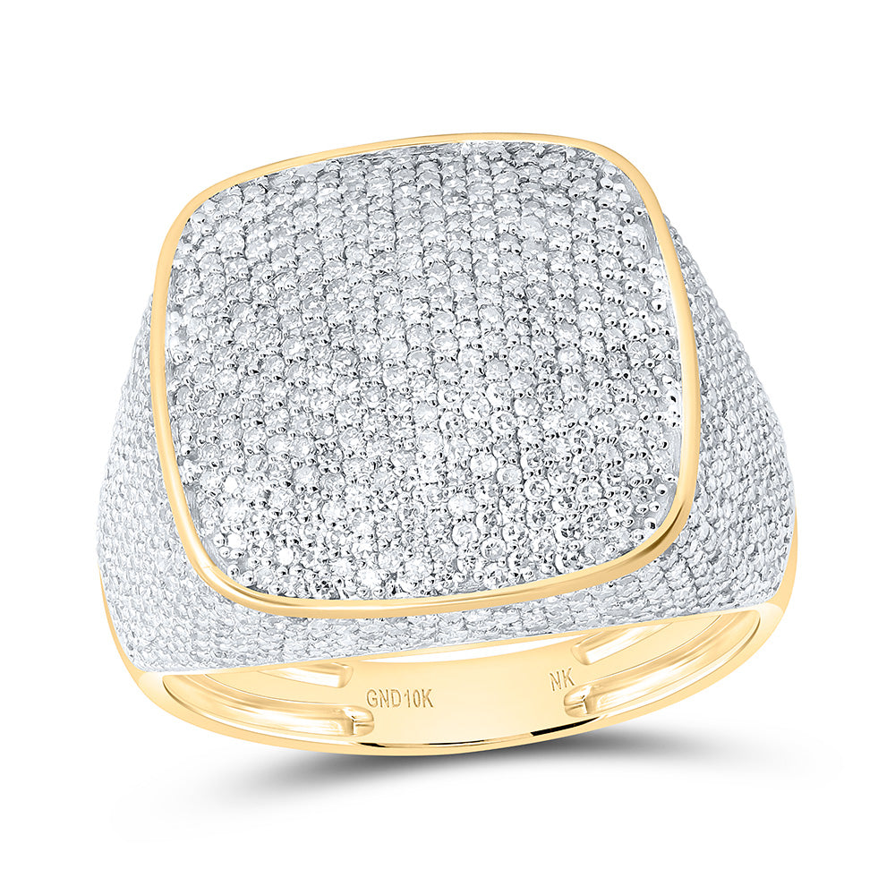10k Gold 2 3/8 CTW-Natural Diamond Cushion Mens Ring
