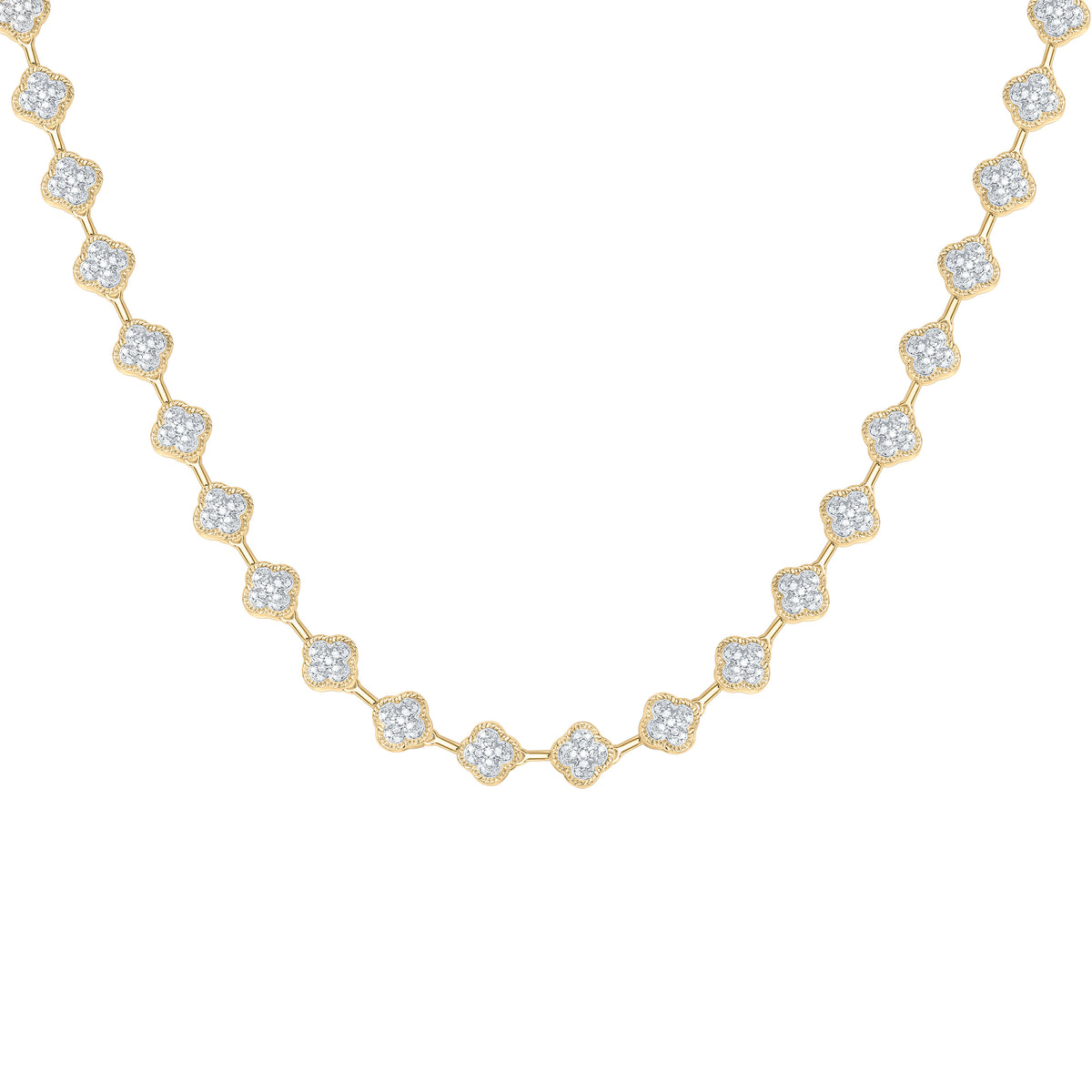 14k Gold 1 7/8 CTW-Natural Diamond Fashion Clover Necklace (17 Inch )