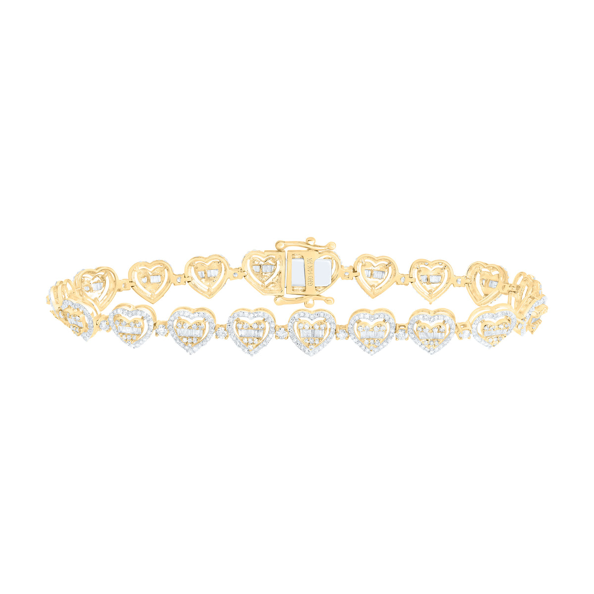 14k Gold 2 7/8 CTW-Natural Diamond Fashion (10.60MM) Heart Bracelet ( 7 Inch )