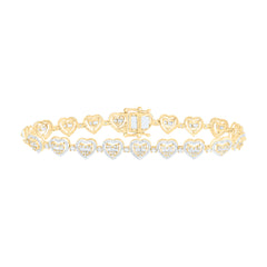 14k Gold 2 7/8 CTW-Natural Diamond Fashion (10.60MM) Heart Bracelet ( 7 Inch )