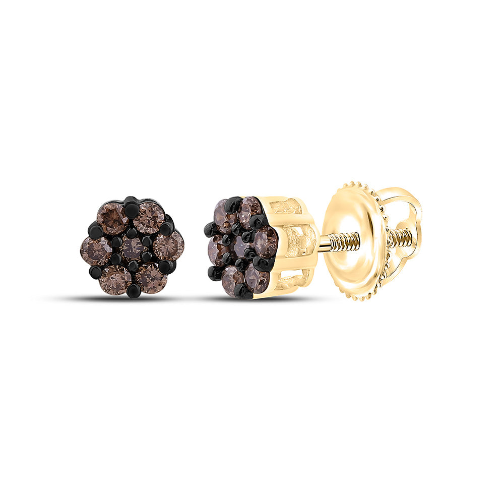 10k Gold 1/5 CTW-Natural Diamond Fashion Cognac Natural Flower Earring