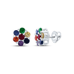 14k Gold 1/4 CTW-Rd-Natural Gemstone Multi Clear Sapphire Flower Earring
