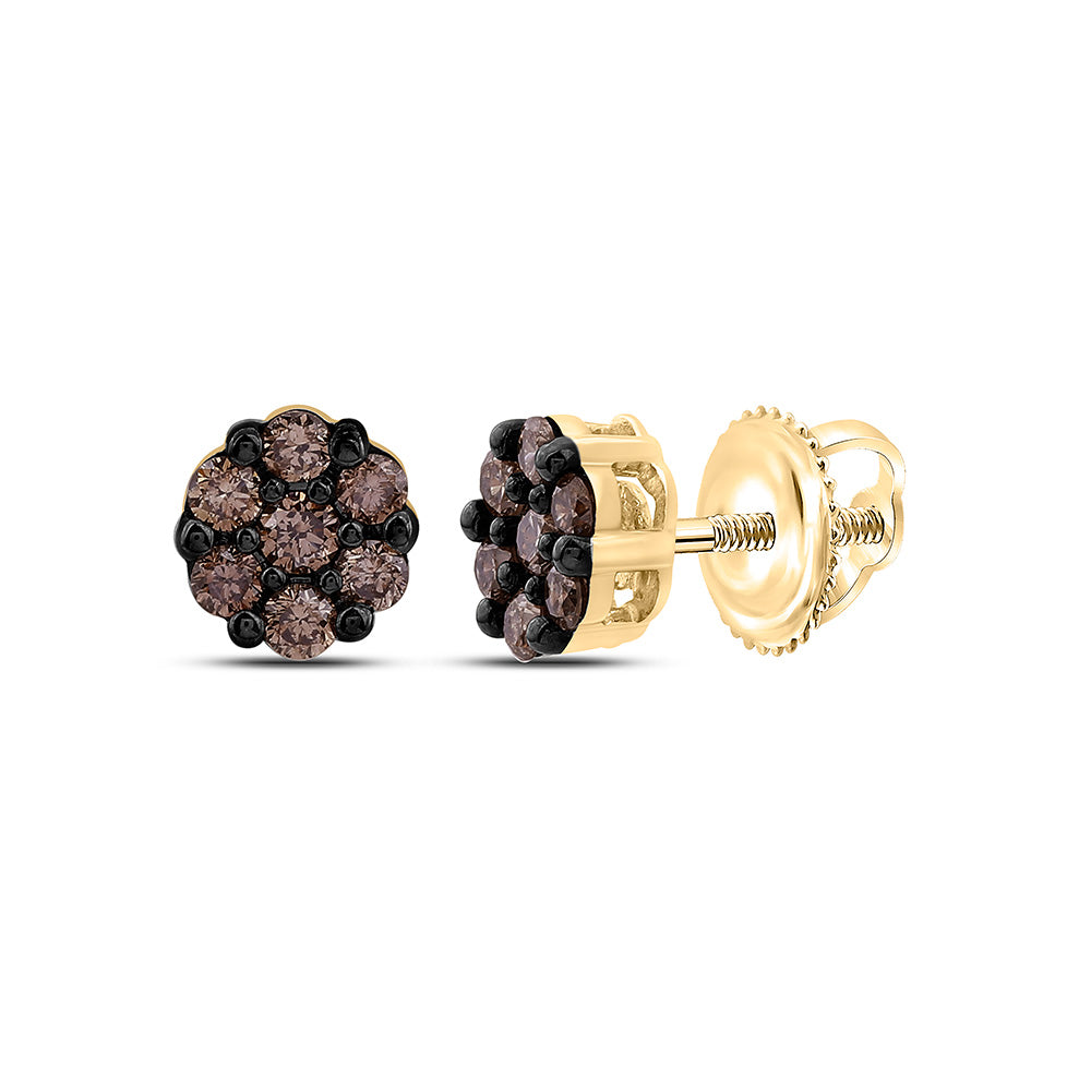 10k Gold 1/4 CTW-Natural Diamond Fashion Cognac Natural Flower Earring