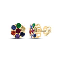 14k Gold 2 3/8 CTW-Rd-Natural Gemstone Multi Clear Sapphire Flower Earring