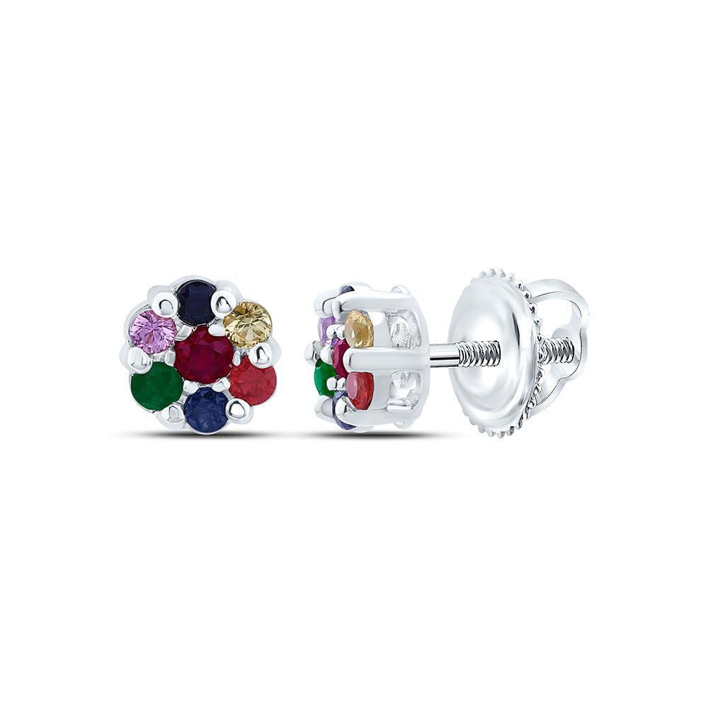 10k Gold 1/3 CTW-Rd-Natural Gemstone Multi Clear Sapphire Flower Earring