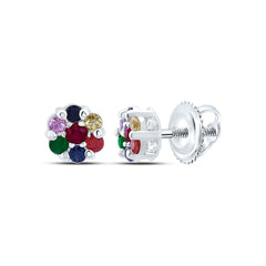 10k Gold 1/3 CTW-Rd-Natural Gemstone Multi Clear Sapphire Flower Earring