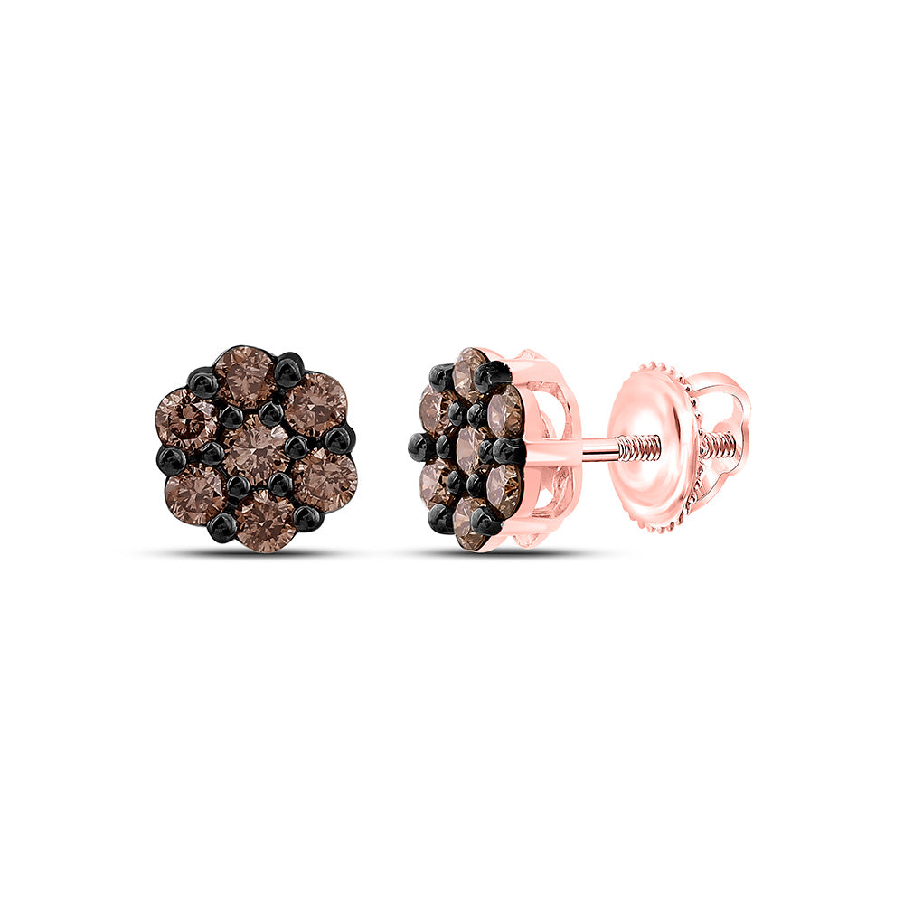 10k Gold 1/2 CTW-Natural Diamond Fashion Cognac Natural Flower Earring