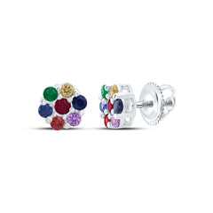 14k Gold 5/8 CTW-Rd-Natural Gemstone Multi Clear Sapphire Flower Earring