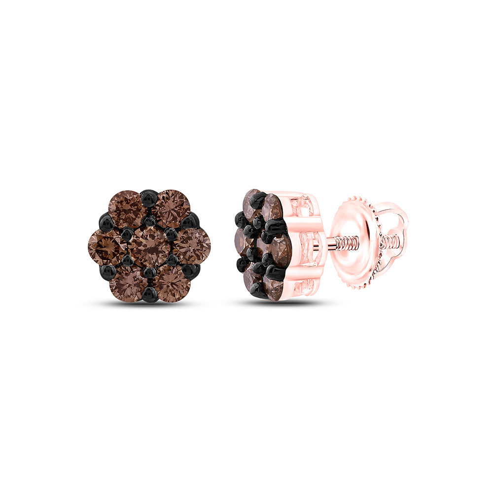 10k Gold 3/4 CTW-Natural Diamond Fashion Cognac Natural Flower Earring