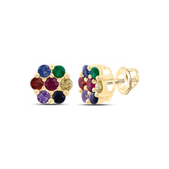 10k Gold 3/4 CTW-Rd-Natural Gemstone Multi Clear Sapphire Flower Earring