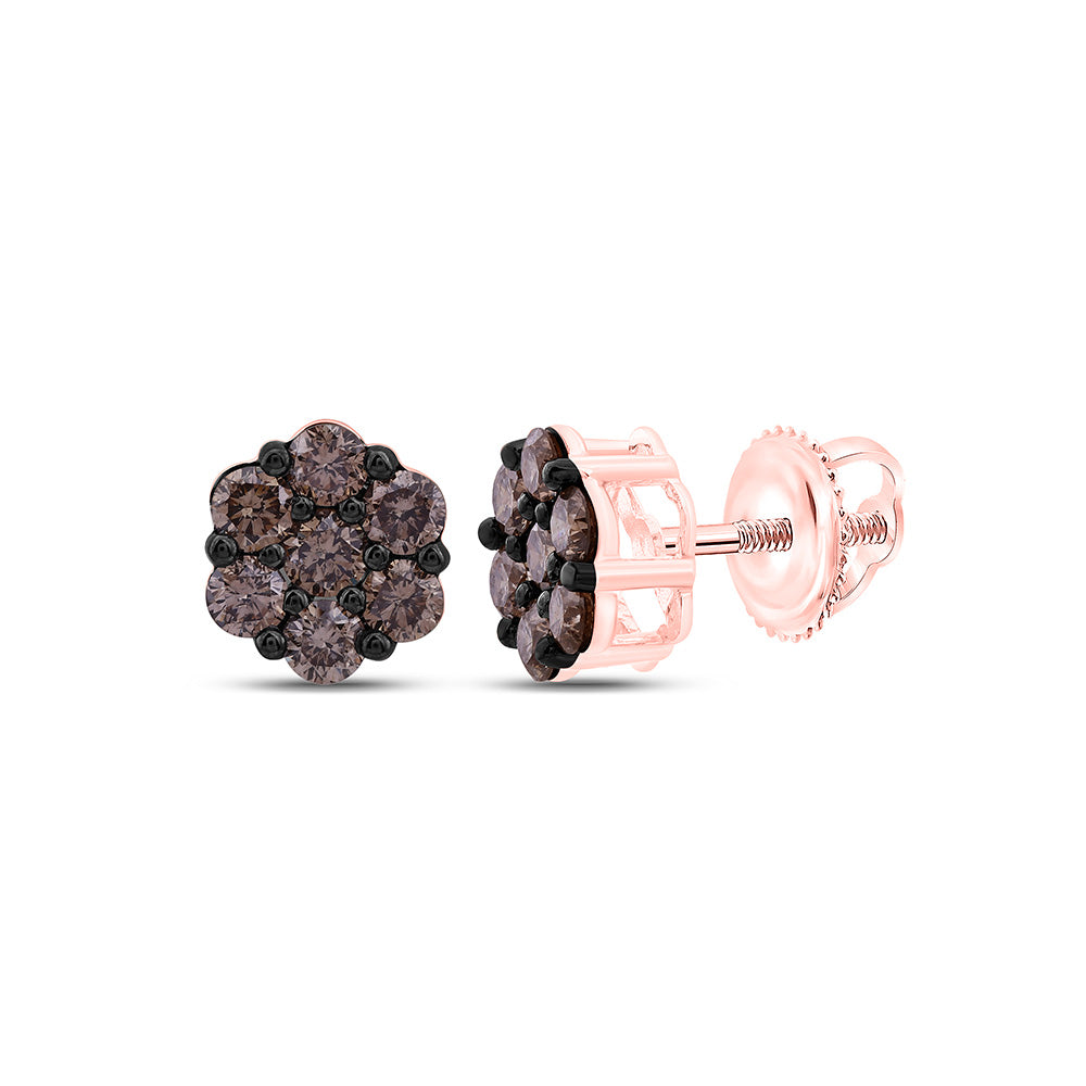 10k Gold 1 CTW-Natural Diamond Fashion Cognac Natural Flower Earring