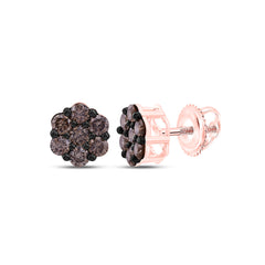 10k Gold 1 CTW-Natural Diamond Fashion Cognac Natural Flower Earring