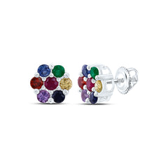 10k Gold 1 CTW-Rd-Natural Gemstone Multi Clear Sapphire Flower Earring