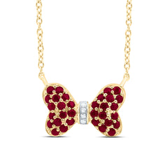14k Gold 0.02 CTW-Natural Diamond 5/8 CTW-Rd-Ru Natural Gemstone Bow Necklace (18 Inch )