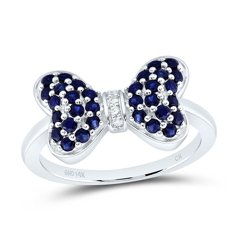 14k Gold 0.02 CTW-Natural Diamond 5/8 CTW-Rd-Bs Natural Gemstone Bow Ring