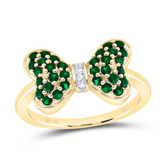 14k Gold 0.02 CTW-Natural Diamond 1/2 CTW-Rd-Em Natural Gemstone Bow Ring