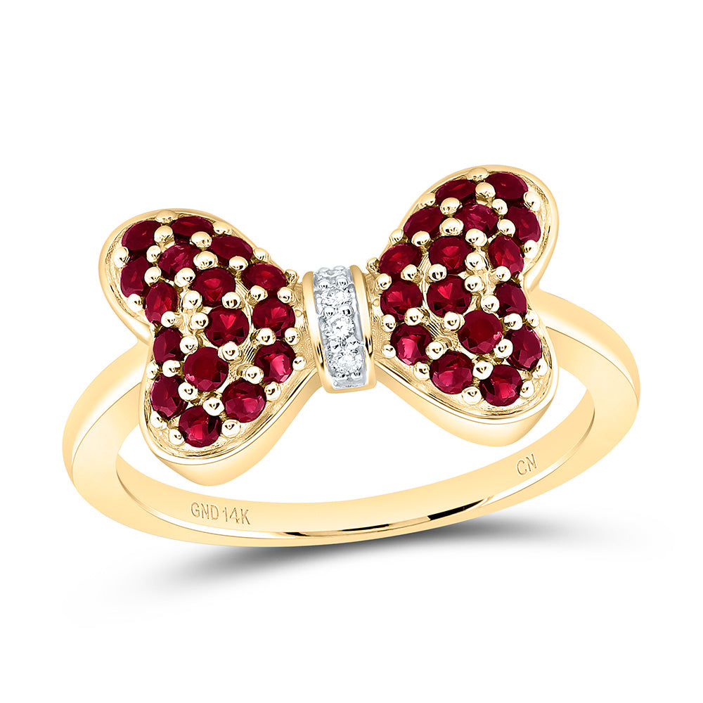 14k Gold 0.02 CTW-Natural Diamond 5/8 CTW-Rd-Ru Natural Gemstone Bow Ring