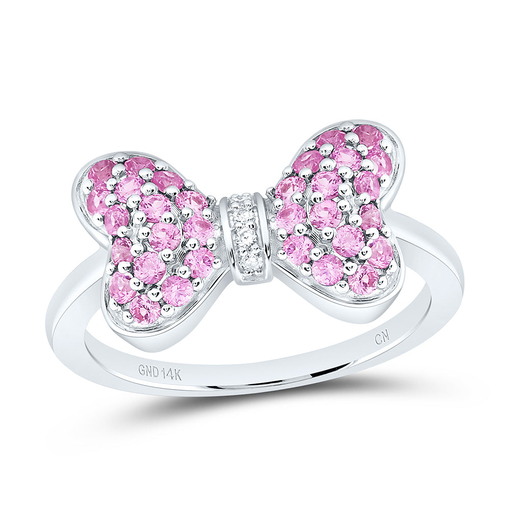 14k Gold 0.02 CTW-Natural Diamond 1/2 CTW-Rd-Pi Sapp Natural Gemstone Bow Ring