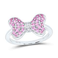 14k Gold 0.02 CTW-Natural Diamond 1/2 CTW-Rd-Pi Sapp Natural Gemstone Bow Ring