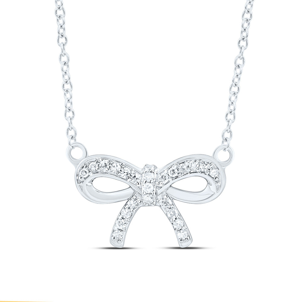 10k Gold 1/10 CTW-Natural Diamond Gift Bow Necklace (18 Inch )