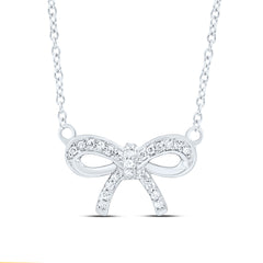 10k Gold 1/10 CTW-Natural Diamond Gift Bow Necklace (18 Inch )