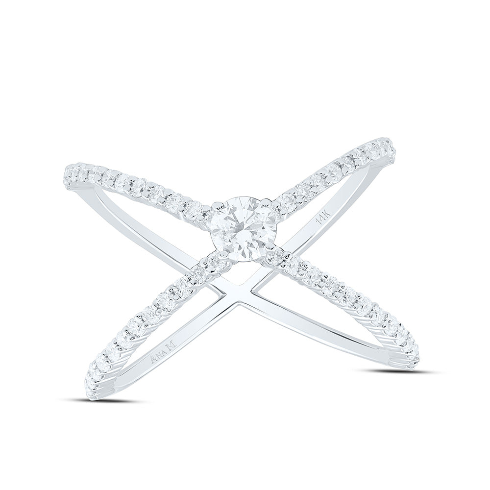 14k Gold 5/8 CTW-Natural Diamond 1/4 CTW-Crd Fashion Criss Cross Ring