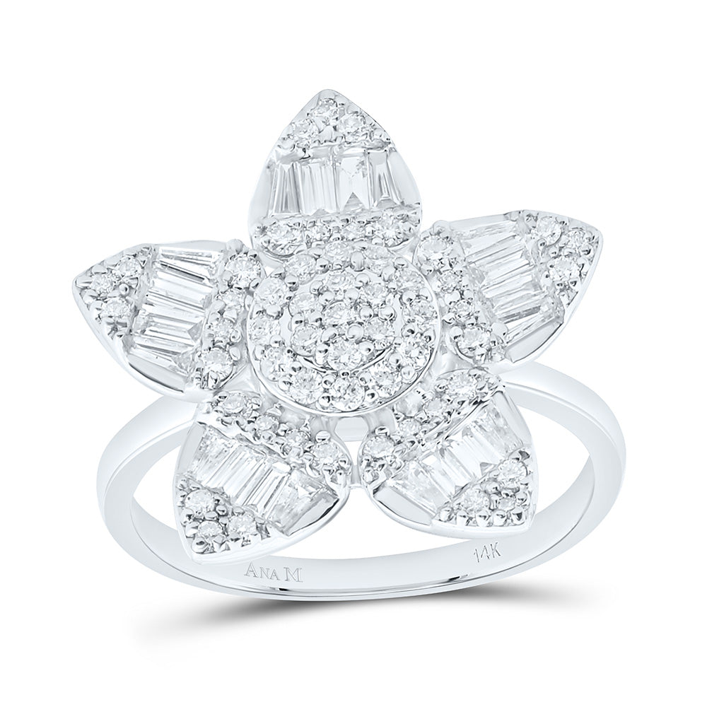 14k Gold 3/4 CTW-Natural Diamond Fashion Flower Ring