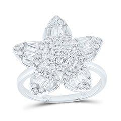 14k Gold 3/4 CTW-Natural Diamond Fashion Flower Ring