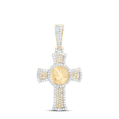 10k Gold 5/8 CTW- Natural Diamond Praying Hand Cross Mens Charm