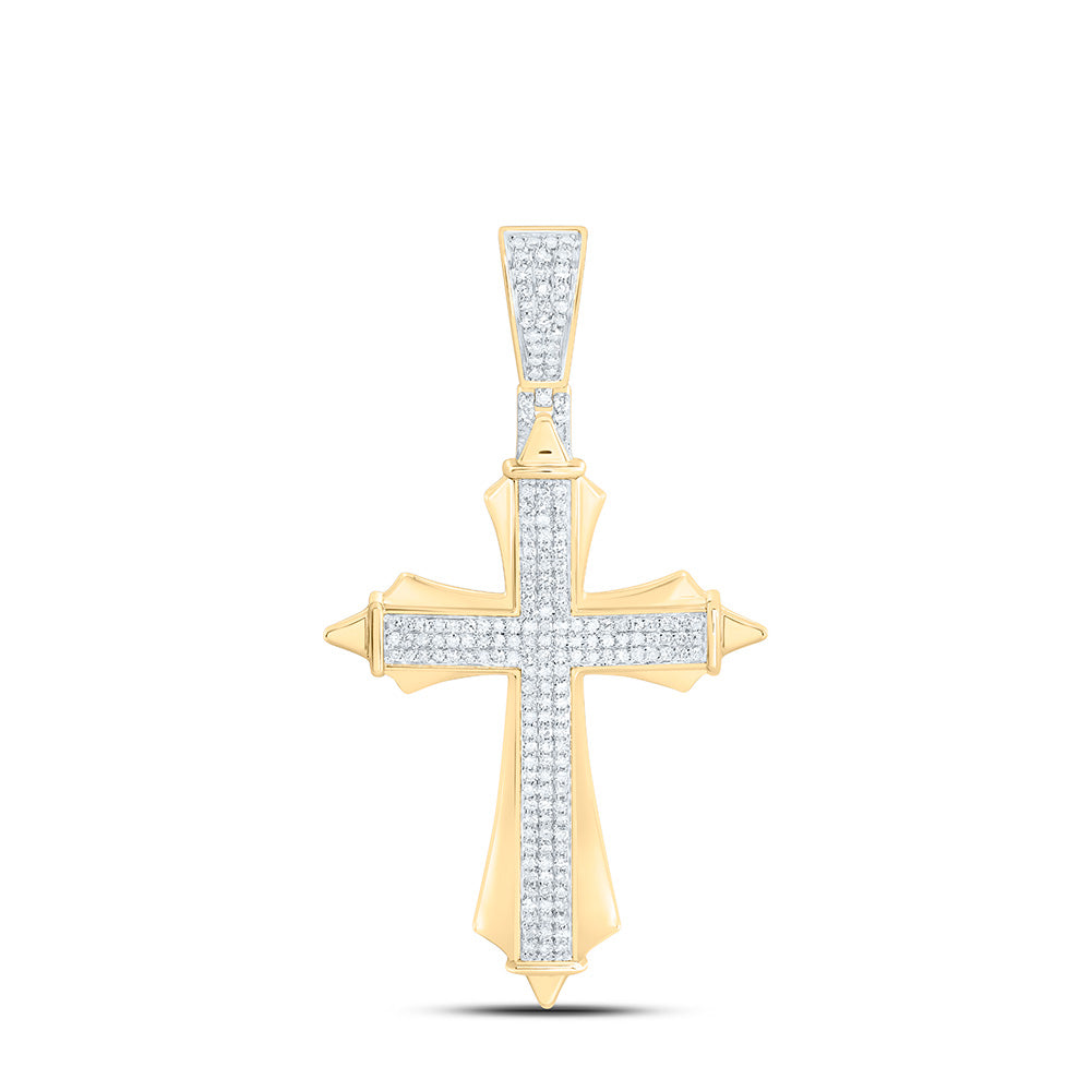10k Gold 5/8 CTW-Natural Diamond Cross Mens Charm