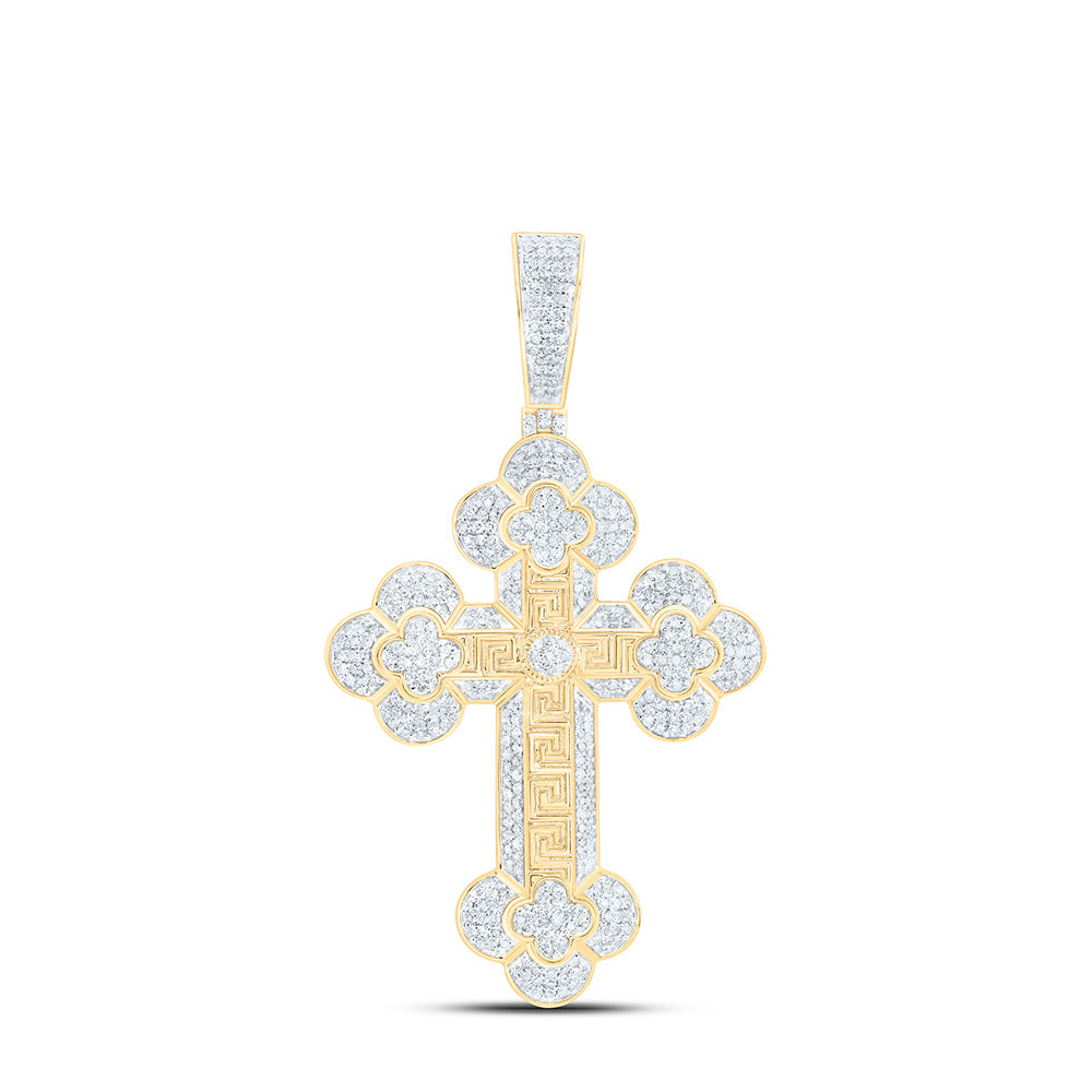 10k Gold 1 1/2 CTW-Natural Diamond Clover Cross Mens Charm