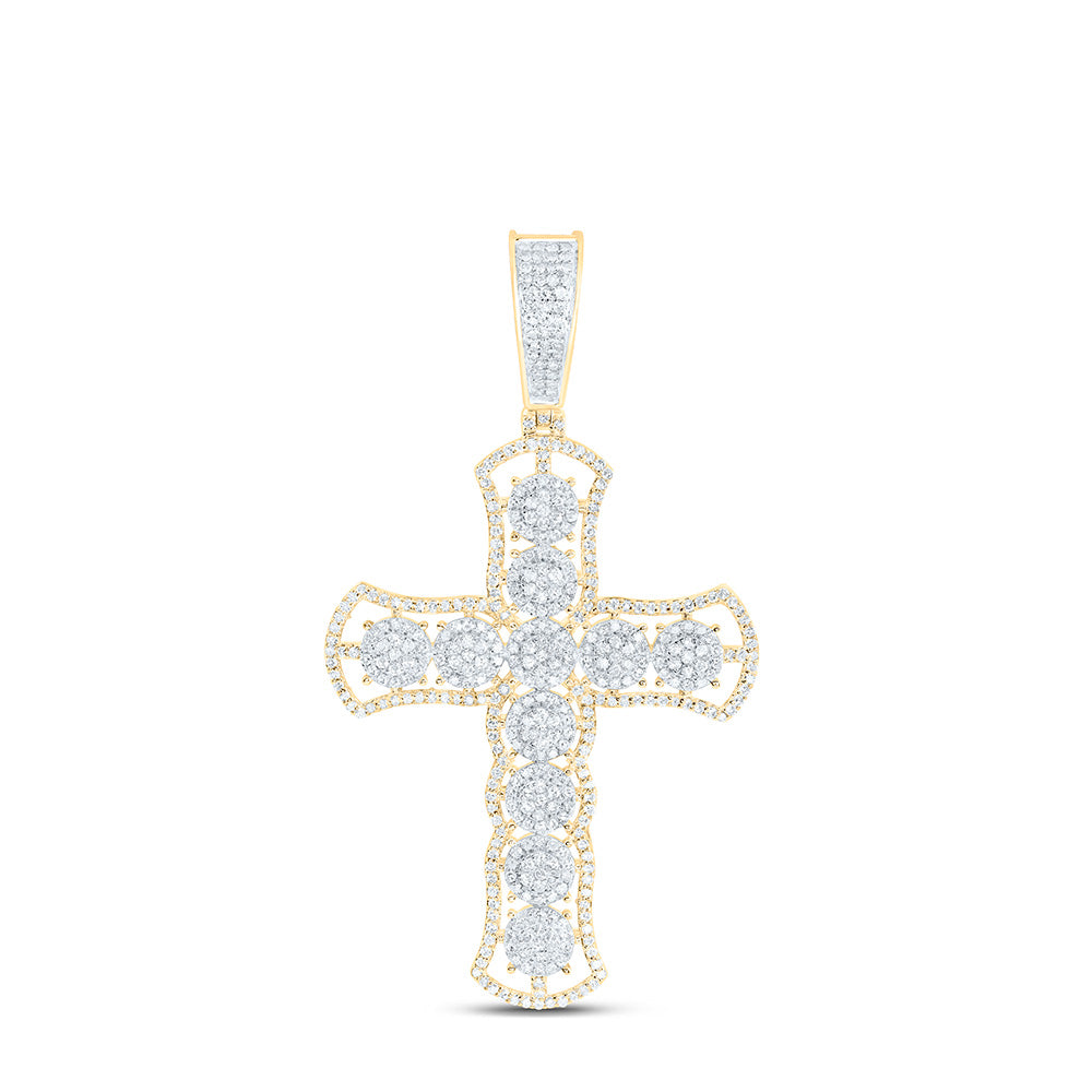10k Gold 1 3/8 CTW-Natural Diamond Cross Mens Charm