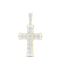 10k Gold 1 3/8 CTW-Natural Diamond Cross Mens Charm