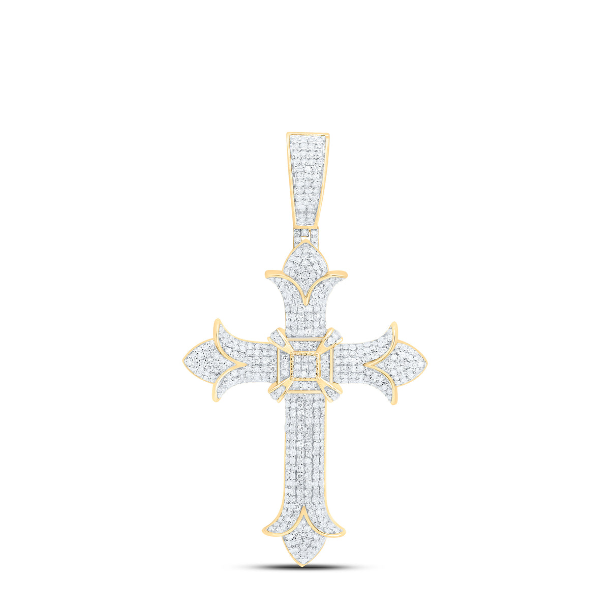 10k Gold 1 1/2 CTW-Natural Diamond Cross Mens Charm