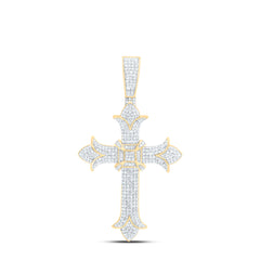 10k Gold 1 1/2 CTW-Natural Diamond Cross Mens Charm