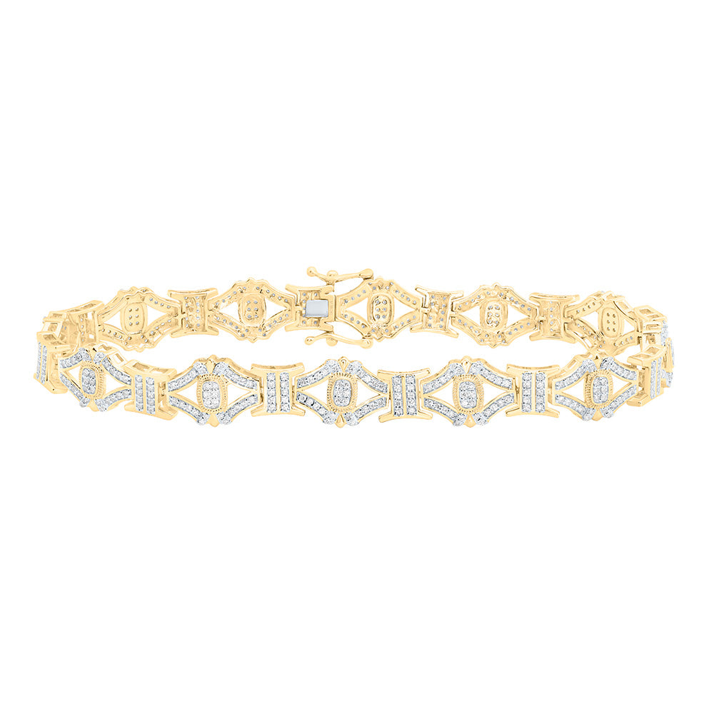 10k Gold 1 3/4 CTW-Natural Diamond Mens Bracelet (8 Inch )