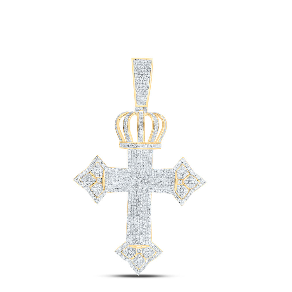 10k Gold 2 1/4 CTW- Natural Diamond Cross Mens Charm