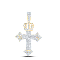 10k Gold 2 1/4 CTW- Natural Diamond Cross Mens Charm