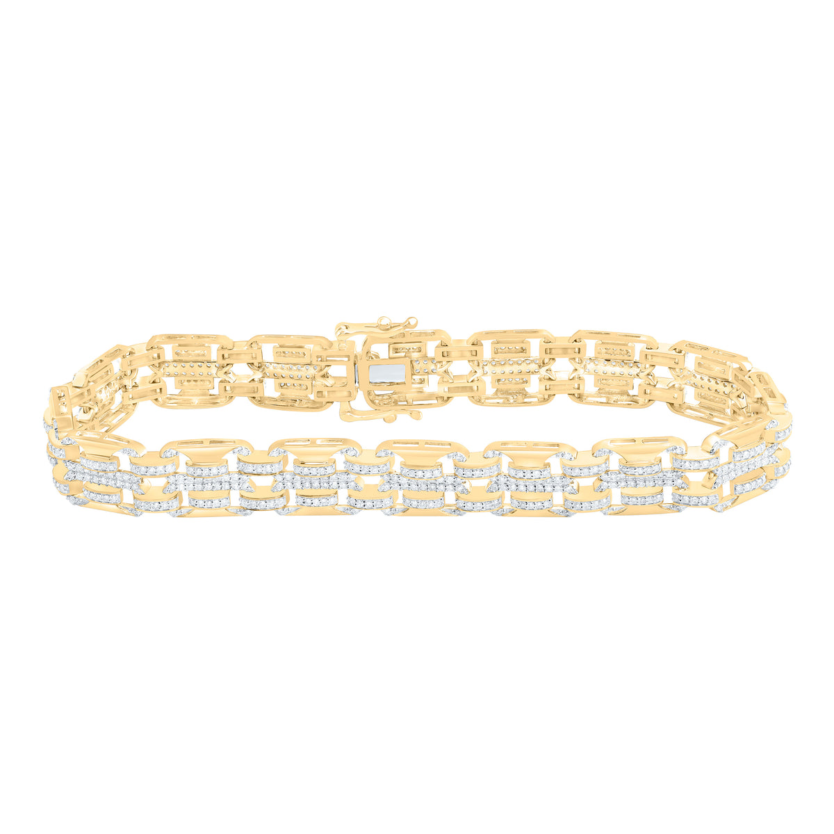 10k Gold 2 3/8 CTW-Natural Diamond Mens Bracelet (8 Inch )