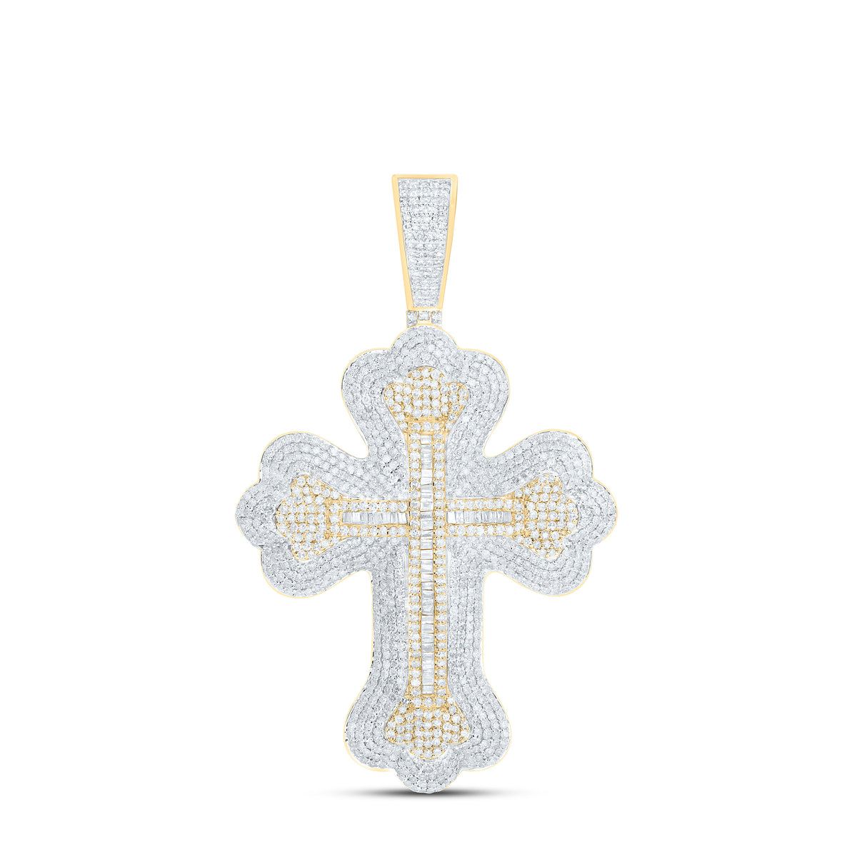 10k Gold 3 3/4 CTW-Natural Diamond Cross Mens Charm