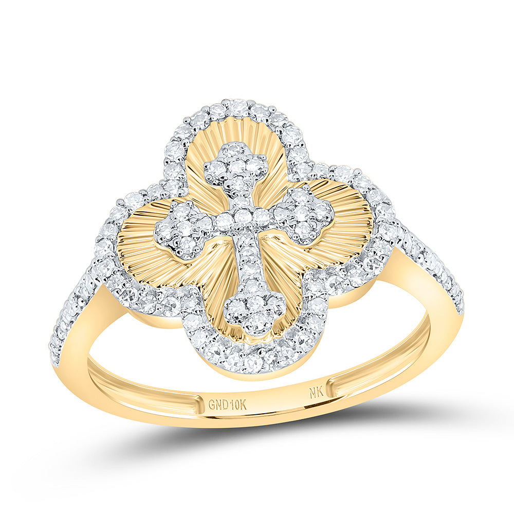 10k Gold 1/3 CTW-Natural Diamond Fashion Clover Cross Ring