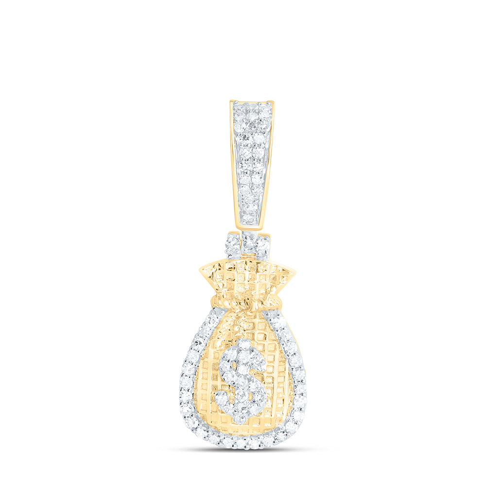 10k Gold 1/4 CTW-Natural Diamond Money Bag Dollar Mens Charm