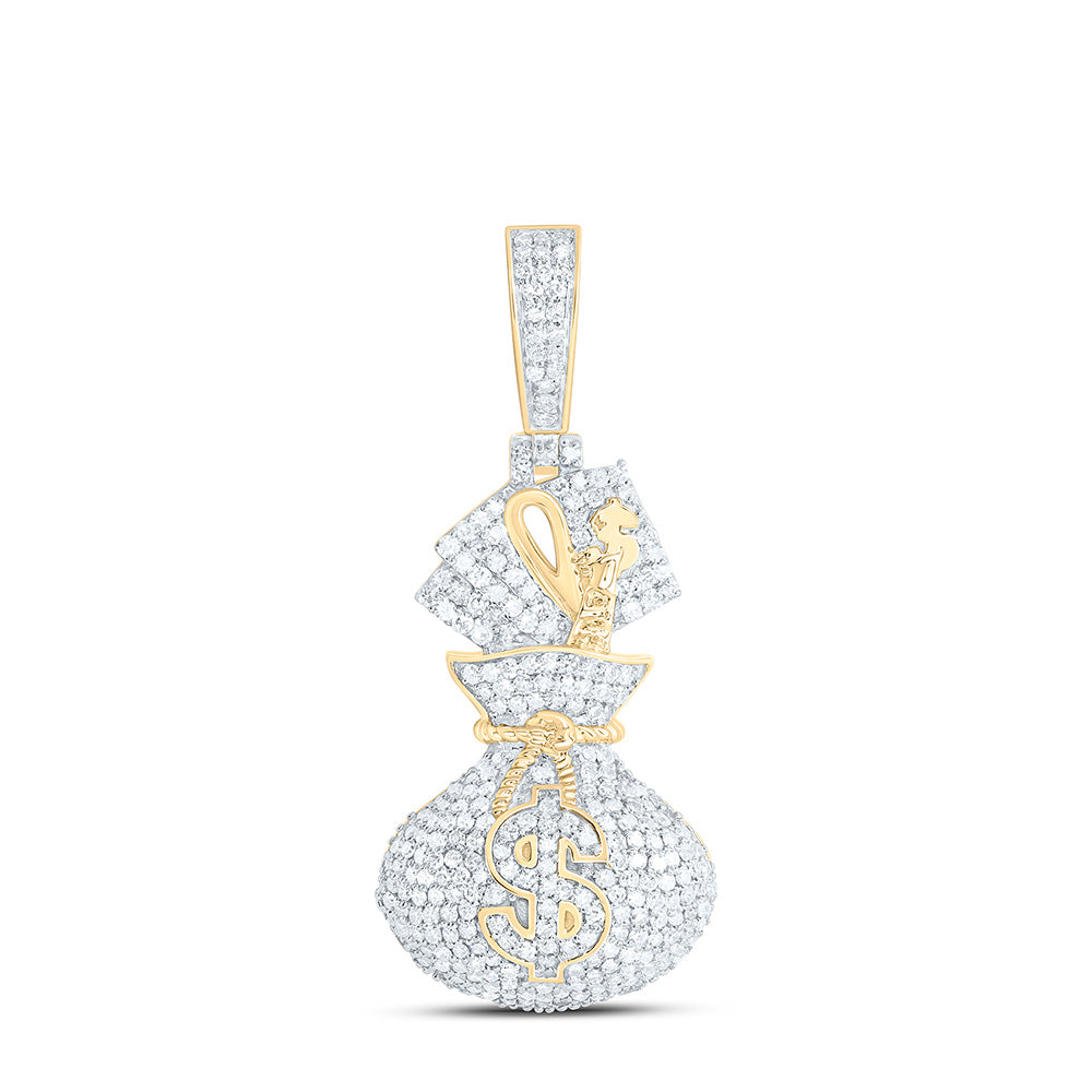 10k Gold 7/8 CTW-Natural Diamond Money Bag Dollar Mens Charm