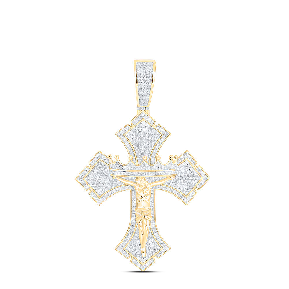 10k Gold 2 1/5 CTW-Natural Diamond Jesus Cross Mens Charm