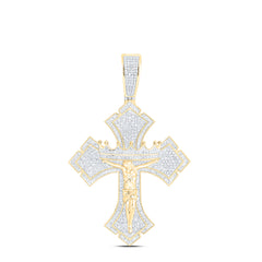 10k Gold 2 1/5 CTW-Natural Diamond Jesus Cross Mens Charm