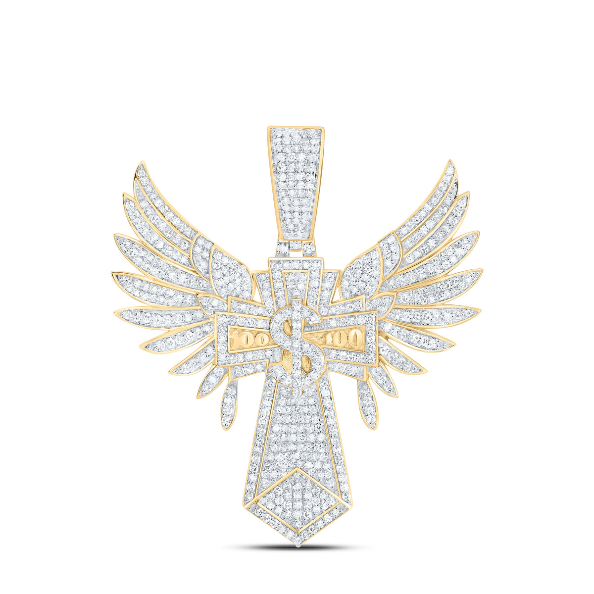 10k Gold 1 3/4 CTW-Natural Diamond Dollar Cross Mens Charm