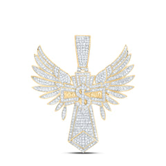 10k Gold 1 3/4 CTW-Natural Diamond Dollar Cross Mens Charm