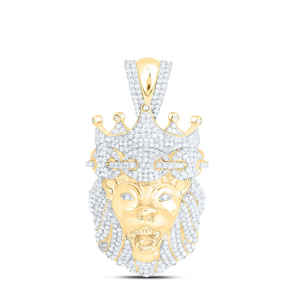 10k Gold 1 5/8 CTW-Natural Diamond Lion Mens Charm
